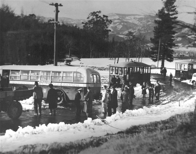 Cable Car & Bus in snow