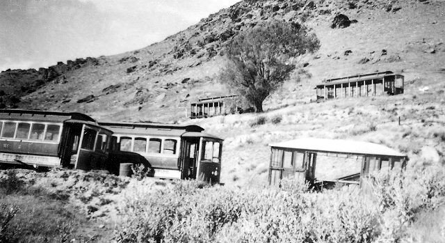 Derelict cable car and trams at Cromwell