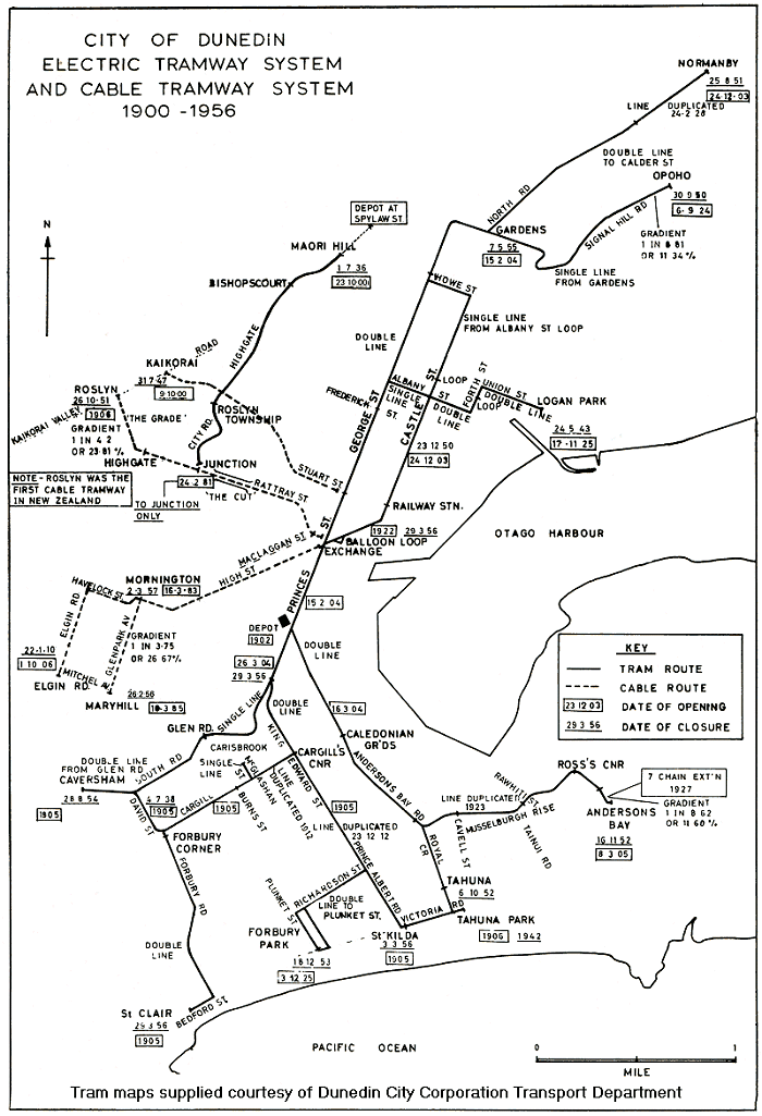 Map of tram routes 1900 - 1956